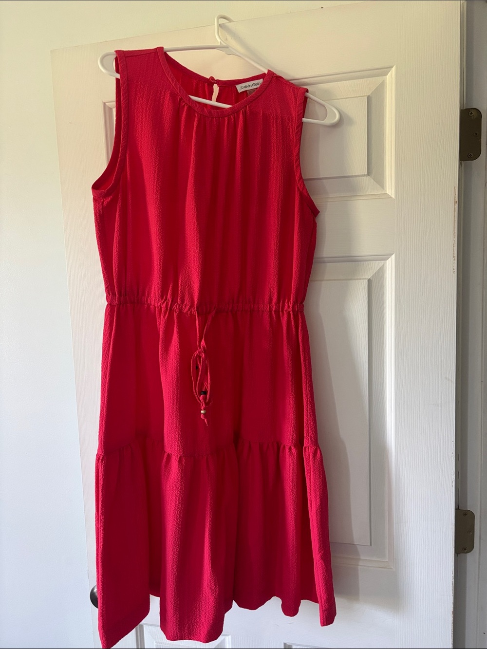 Calvin Klein Sleeveless Hot Pink Tiered Drawstring Dress